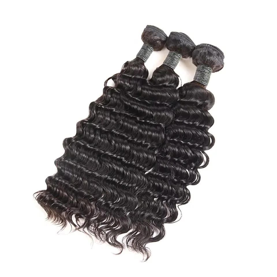 40 Pulgadas Deep Wave Paquetes de Cabello Brasileño Humano 3/4 PCS Negro Natural Sin Procesar Remy Extensiones de Cabello Tejido Suave Sedoso 3
