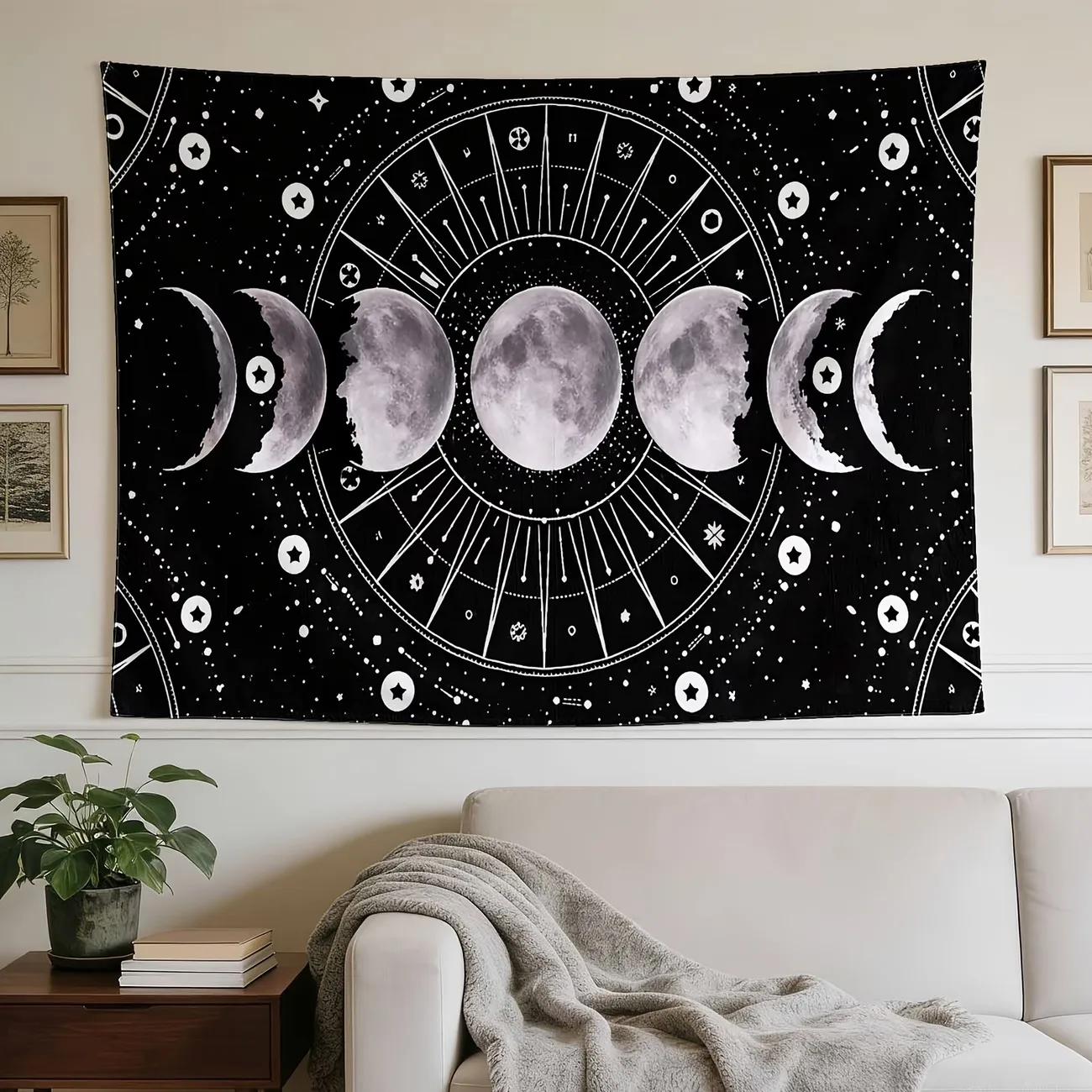 VIKAMA Lunar Phase Tapestry - Astrology Celestial Wall Decor - Sacred Geometric Pattern Room Decoration