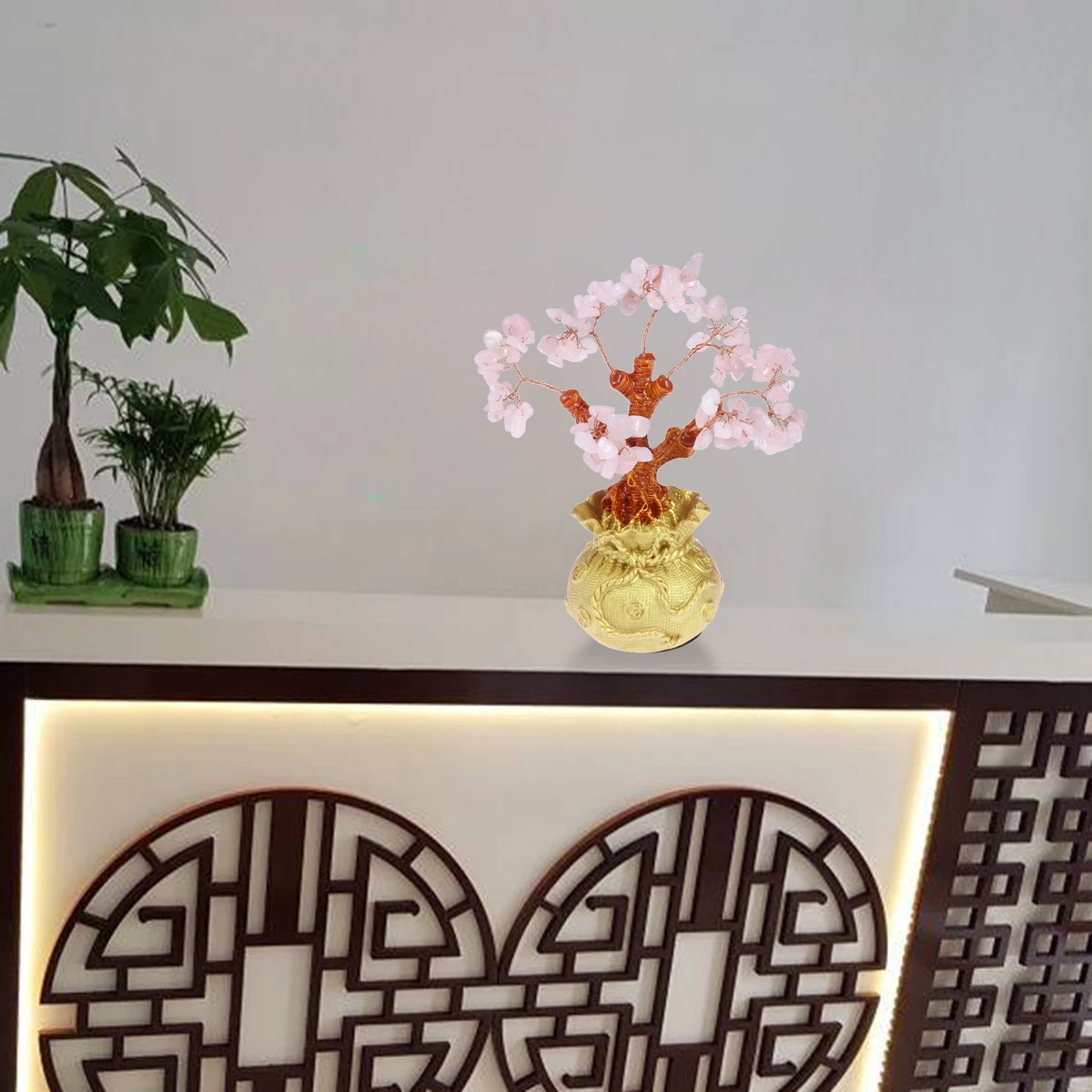 

19cm Natural Crystal Money Tree Bonsai Style Feng Shui Ornament Home Office Decor Wealth Luck Prosperity Symbol