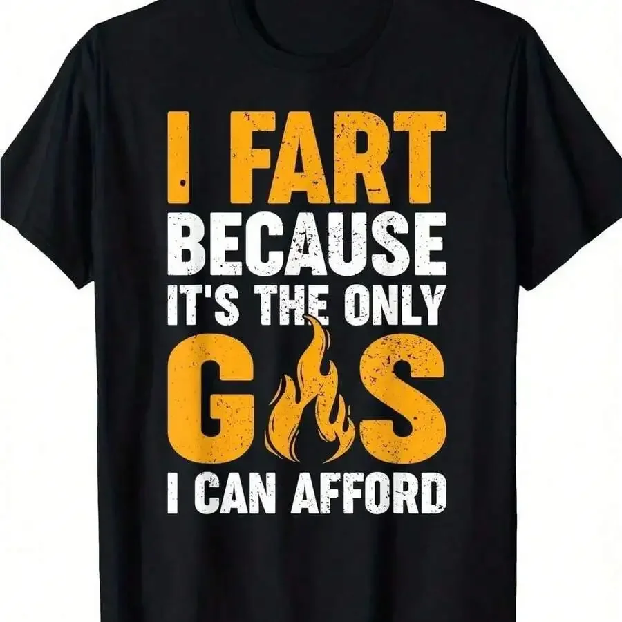 Men's Fun 'Farting Is The Only Fuel I Can Afford' T-Shirt – Loose-Fit Cotton Short-Sleeve Top With A Bold Yellow Humorous Print,