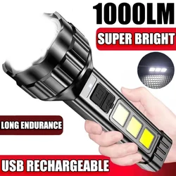 High Power Led Flashlight Built-in Battery USB Rechargeable With COB Side Light Torch Outdoor Camping Handheld Flashlights