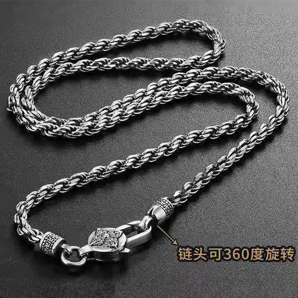 

S925 Sterling Silver Women's Necklace Men's New Fashion Jewelry Personalized Versatile Retro Punk party Fried Dough Twists chain