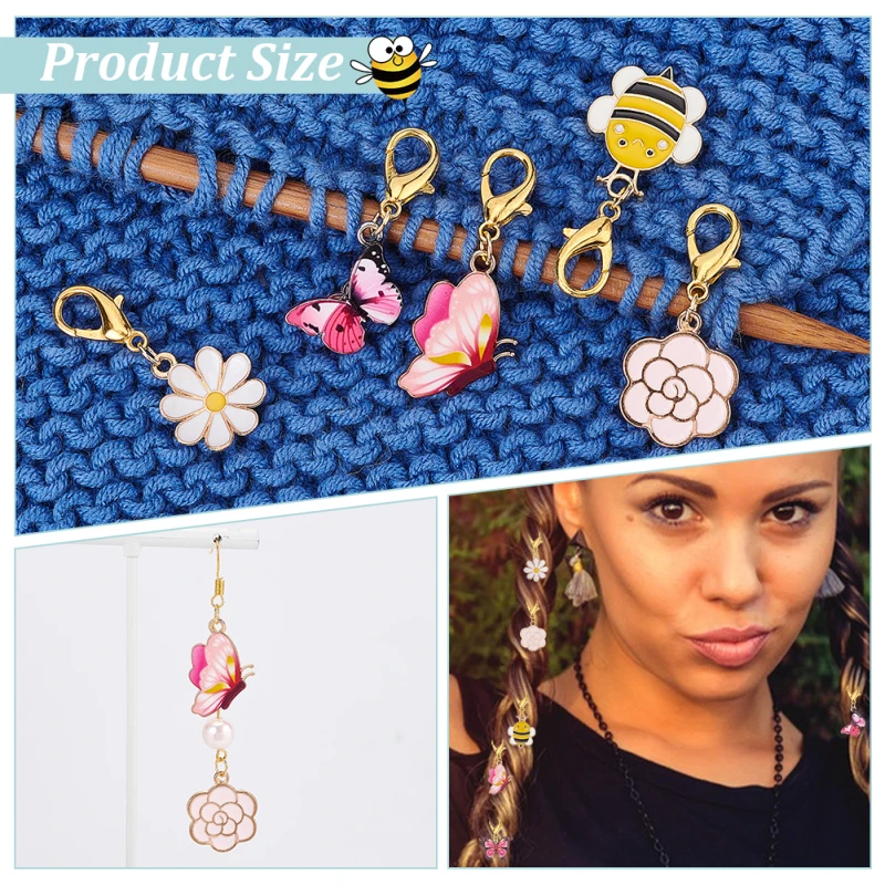 24 Pcs Butterfly Flower Bee Stitch Markers Alloy Enamel Crochet Stitch Marker Charms Locking Stitch Marker with Zinc Alloy