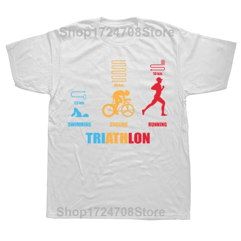 Funny Triathlon Swim Bike Run T Shirt Summer Graphic Cotton Streetwear Short Sleeve Sports Triathlete Birthday Gifts T-shirt Men