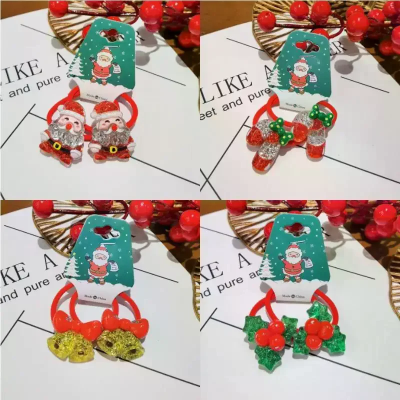 2 unids/set 2026 nuevos accesorios navideños para el cabello niñas festivos lazos para el cabello de Papá Noel lindo horquilla roja horquillas para fiesta de vacaciones para niños
