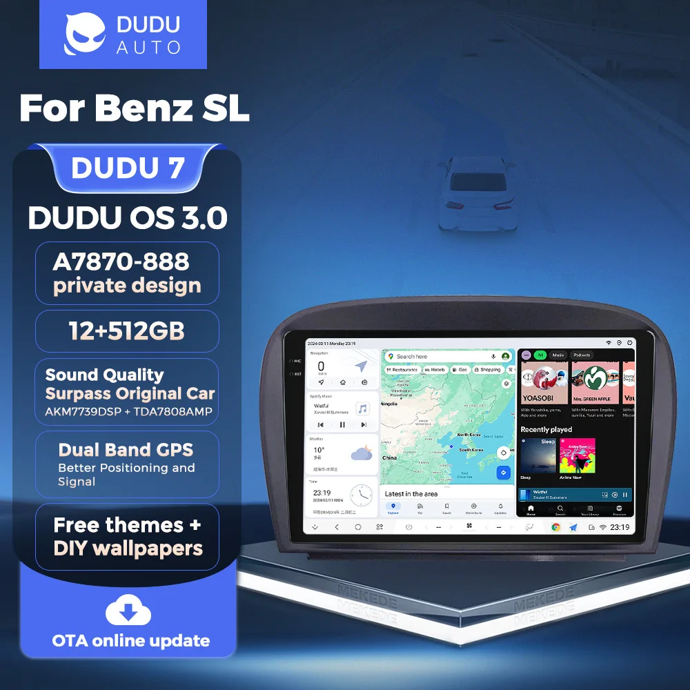 DUDUAUTO Android 13 Car Radio Mercedes Benz SL R230 SL350 SL500 SL55 SL600 SL65 2001-2007 Wireless Carplay Auto GPS BT 2K Stereo