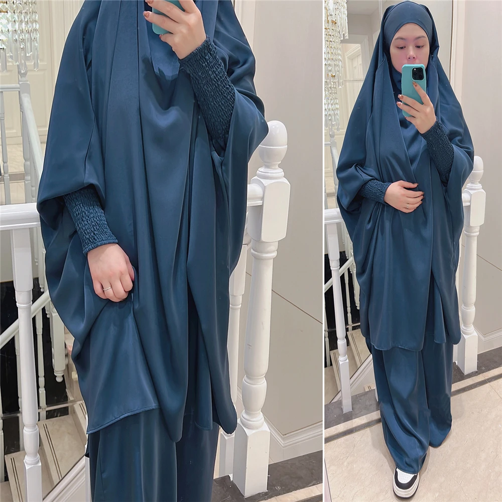 

Robe for Women 2 Piece Set Muslim Prayer Garment Hijab Dress Abaya Long Khimar Ramadan Gown Abayas Dubai Islamic Clothing Sets