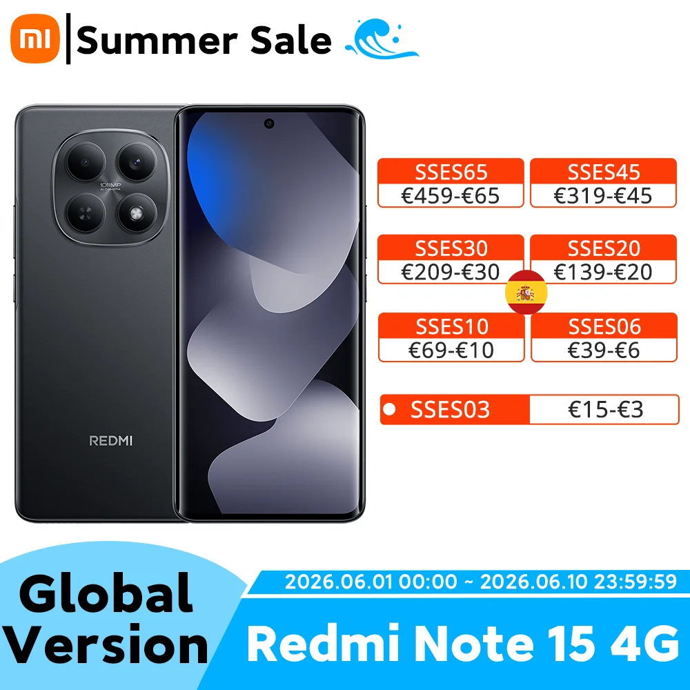 Versión Global Redmi Note 15, Teléfono Inteligente 4G, Batería de 6000 mAh, Carga Rápida de 33 W, Cámara Dual de 108 MP, Pantalla AMOLED de 6.77 Pulgadas y 120 Hz, Teléfono Móvil Xiaomi