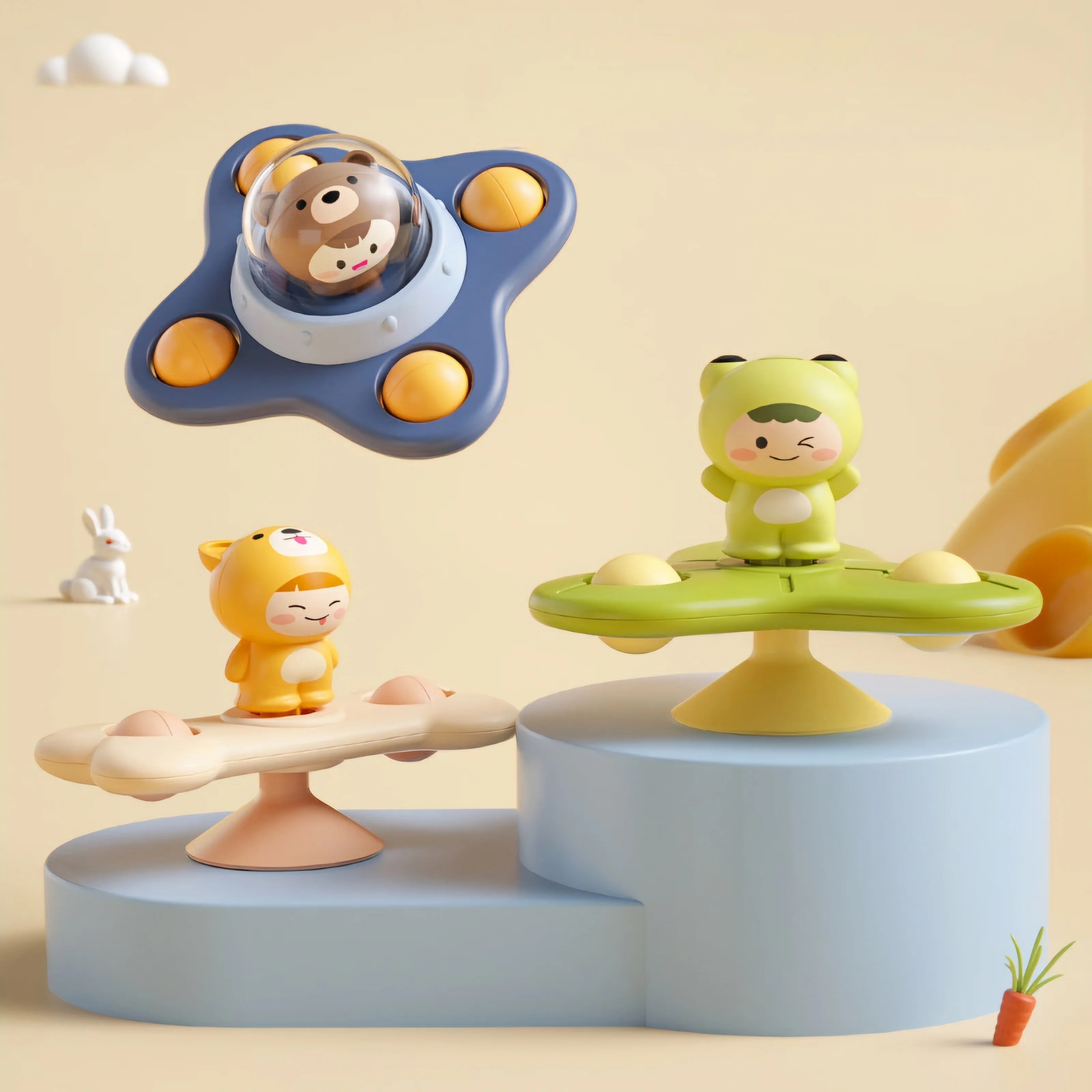 3 Pcs/Set Baby Suction Cup Spinning Gyro Toys, Baby Color Recognition Soothing Toys, Bath and Table Fun Educational Toys