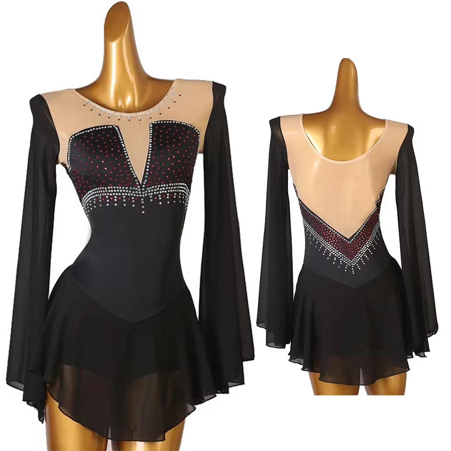 Figurine patineuse robe pour patinage artistique robe de danse latine femmes vêtements de danse scène Costume vêtements Performance vêtements 1127