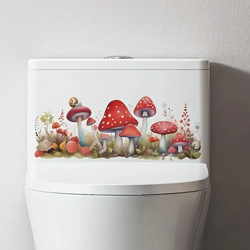 Cartoon Mushroom Self-Adhesive Wall Decal Removable, Reusable PVC Sticker for Toilet Lid, Bathroom Decor