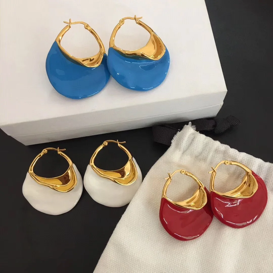 

High Quality Designer Brand Enamel Colored 18K Gold Luxury Large Earrings Women Vintage Personality Trend Jewelry Accessories