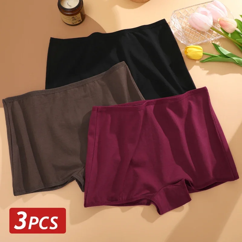 3PCS/Set Women Cotton Panties Sexy Low Rise Boyshorts Seamless Sports Boxers Female Comfortable Underwear Solid Color Lingerie