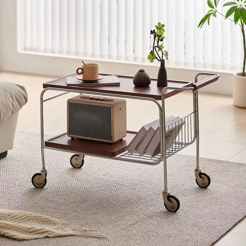 Mobile side few wheeled trolley creative small coffee table cream wind bedside table household