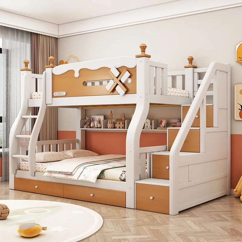 Solid wood upper and lower beds Bunk Two-layer high and low beds Double Small apartment children's