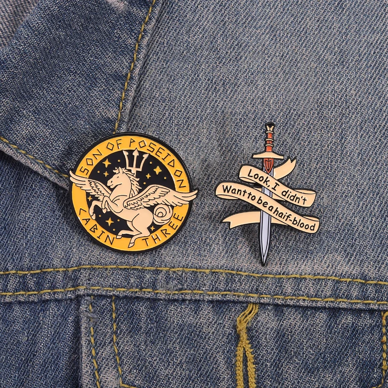 Look I Didn't Want To Be a Half-Blood Enamel Pins Percy’s Sword Riptide Fantasy Movie Brooches Lapel Badge Jewelry Gifts