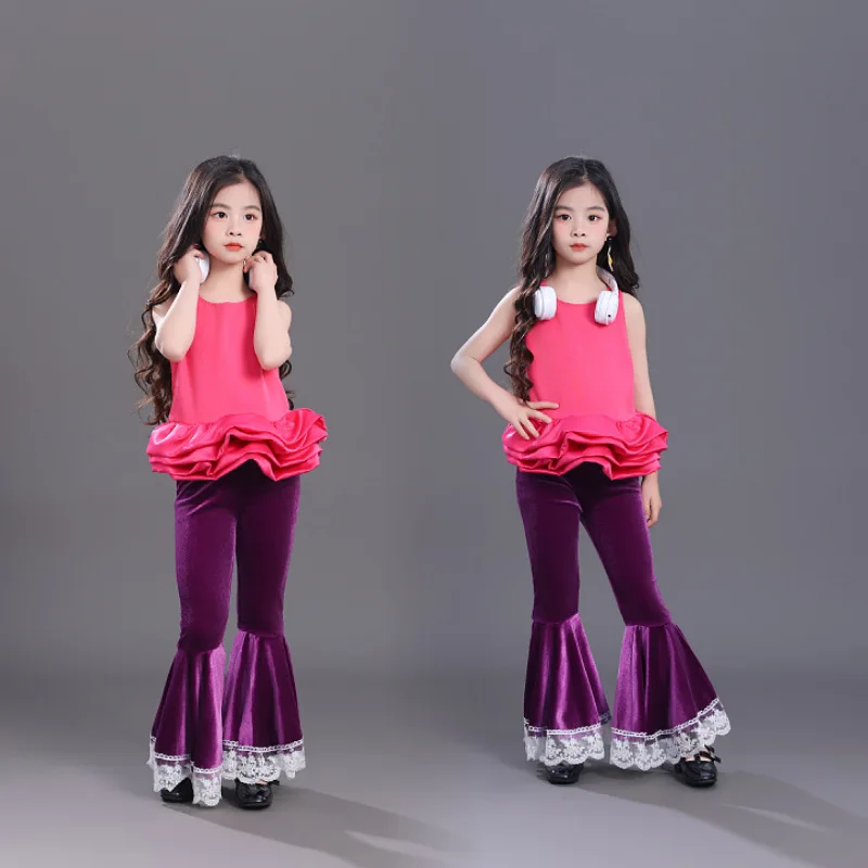 

8090s Retro Hong Kong Style Purple Big Player Children's Performance Clothes Empire Paradise Model T-stage Competition PK Clothe