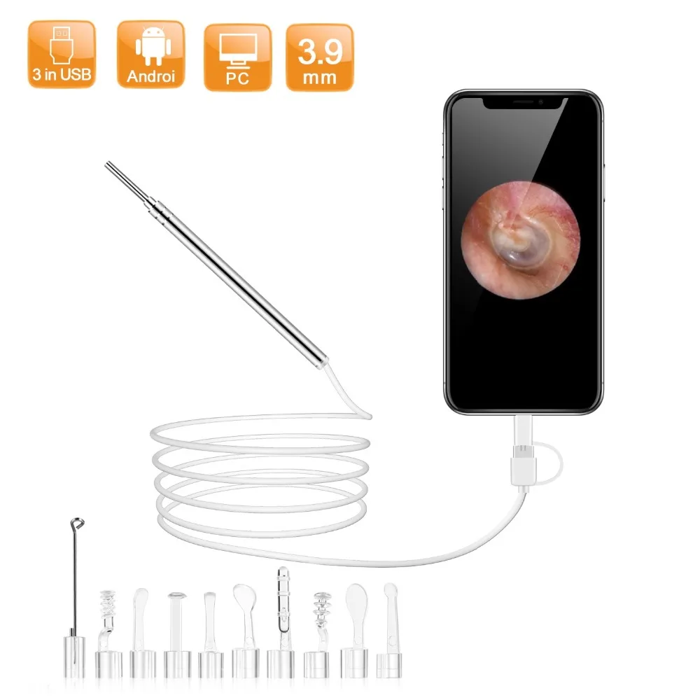 720P 3.9mm HD Camera  3 in 1 EarPick  Cleaning Endoscope Camera Earscope Cleaner Ear Wax Removal