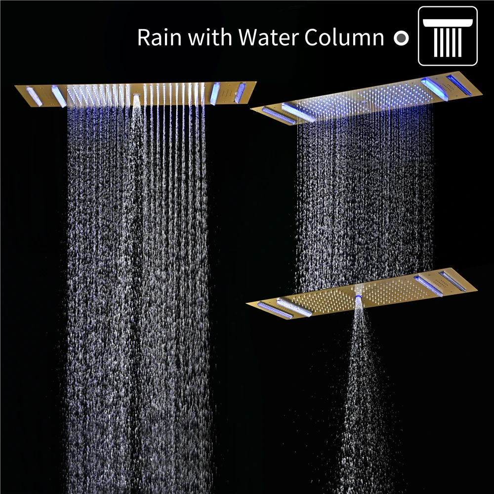 Ceiling Embedded Water Column Double Side Rainfall Shower 36*12 Inch SUS304 LED Shower Head with Music Speaker