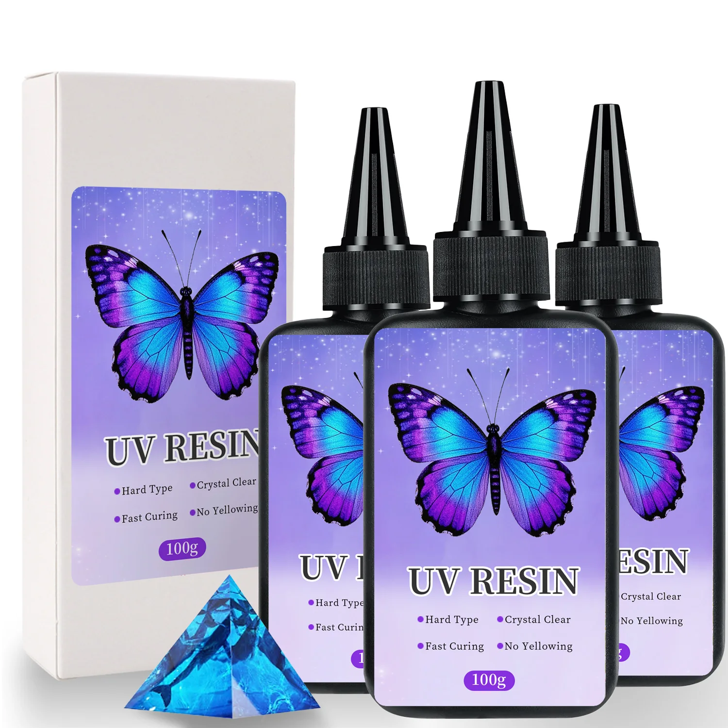 

100-1000g newly upgrad butterfly square bucket,Upgrad Crystal Clear Epoxy Resin Up Premix UV Cure Resin for Craft Jewelry Making