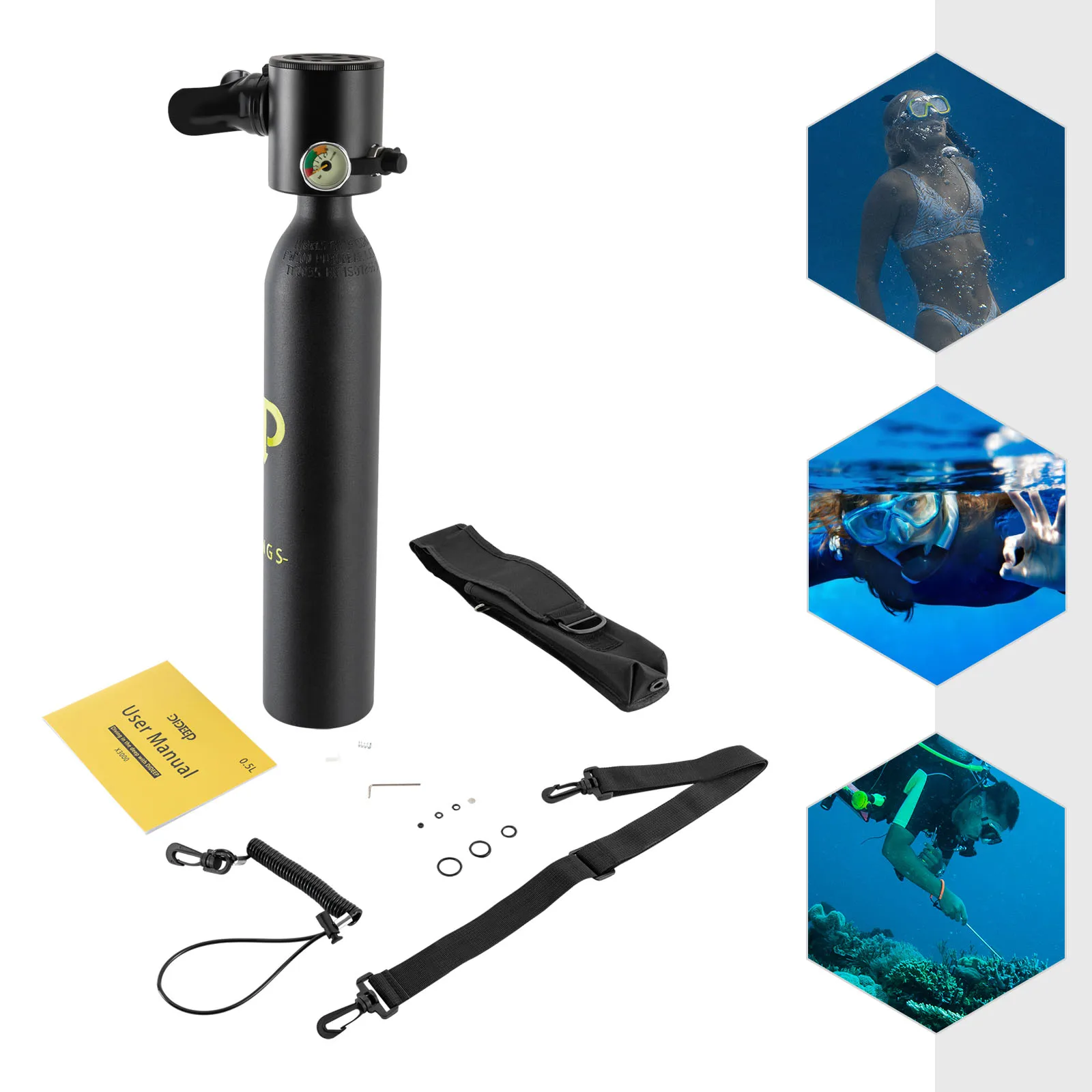 

Mini Scuba Tank, 0.5L Portable Emergency Air Tank, 3000PSI Aluminum Alloy Backup Oxygen Cylinder for Snorkeling, 5-10 Min Use