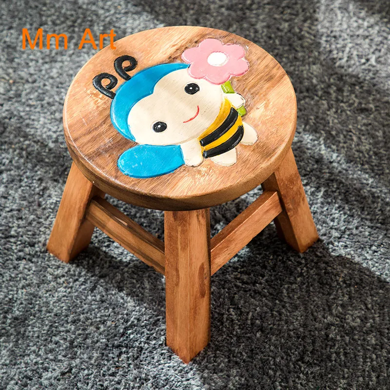 

Creative Solid Wood Children's Stool Cute Cartoon Animal Small Bench Home Living Room Ottoman