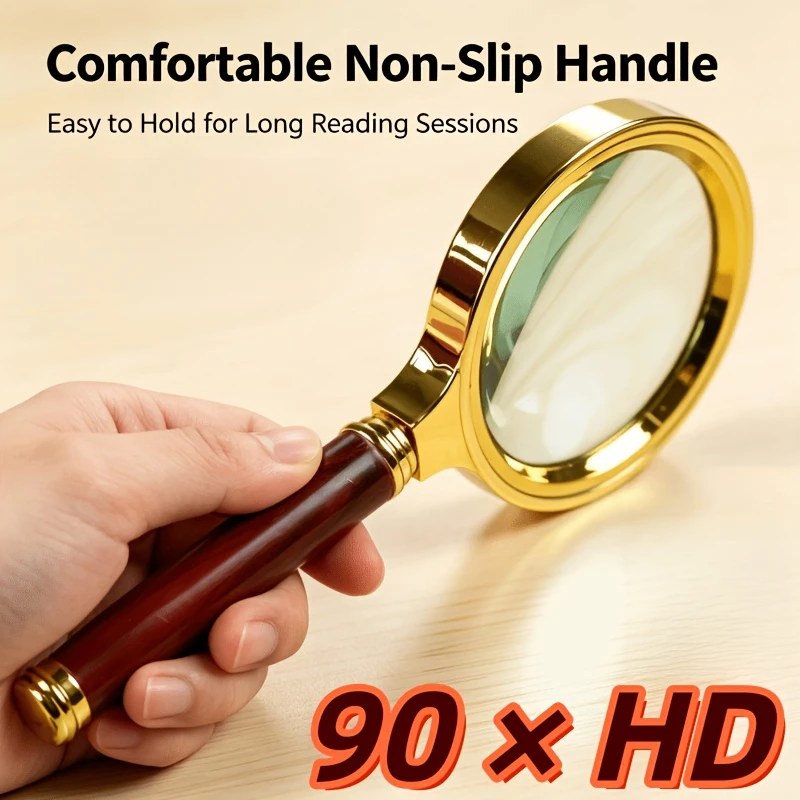 Handheld 90X Magnifying Glass, Large Optical Lens Ergonomic Handle Portable Magnifier for Reading Inspection Handcraft