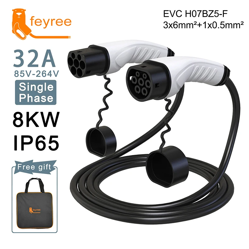 EV Charger Type2 to Type2 Cable Female to Male 16A 32A 1 Phase 3 Phase IEC 62196-2 Plug with 5M Cable for Electric Vehicle Car