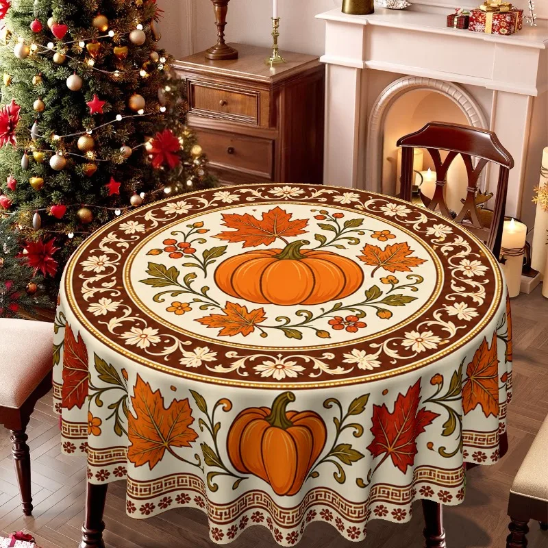 One tablecloth, featuring a Thanksgiving and autumn theme, with pumpkin and maple leaf printed design on it.
