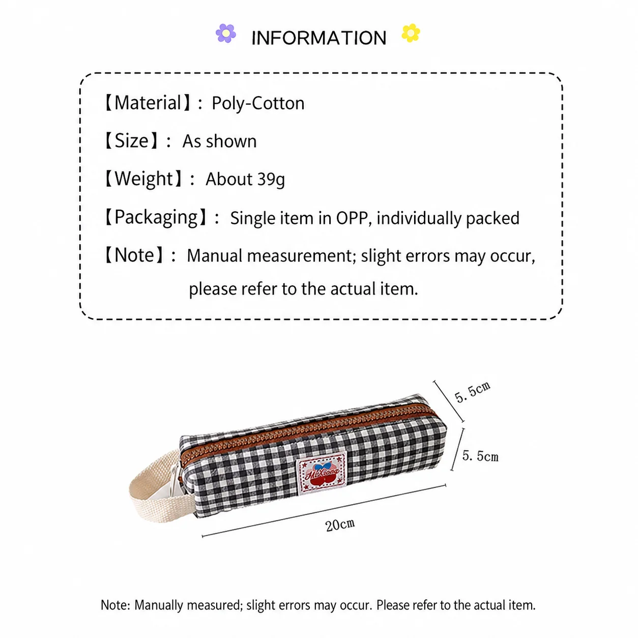 Cotton Blended Canvas Pencil Bag Minimalist Pen Bag Zipper Pencil Bag  Stationery Pouch For Small Personal Items Students