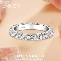 Lnngy 3MM Micro Inlaid Moissanite Ring for Women Couples 925 Sterling Silver Eternity Wedding Rings Classic Fine Jewelry Gifts