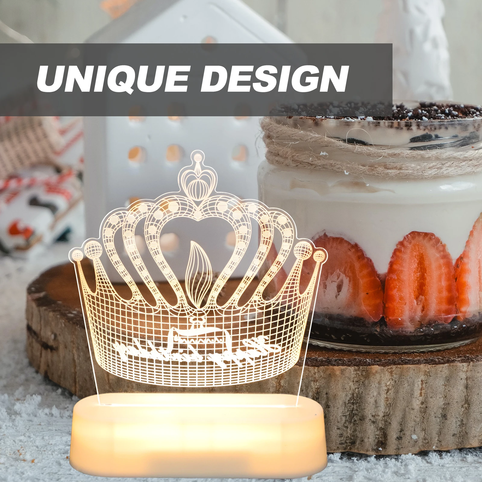 

LED Crown Night Light 3D Birthday Party Lamp Room Decorative Plastic Table Desk Stylish Design Bedroom Lighting Option