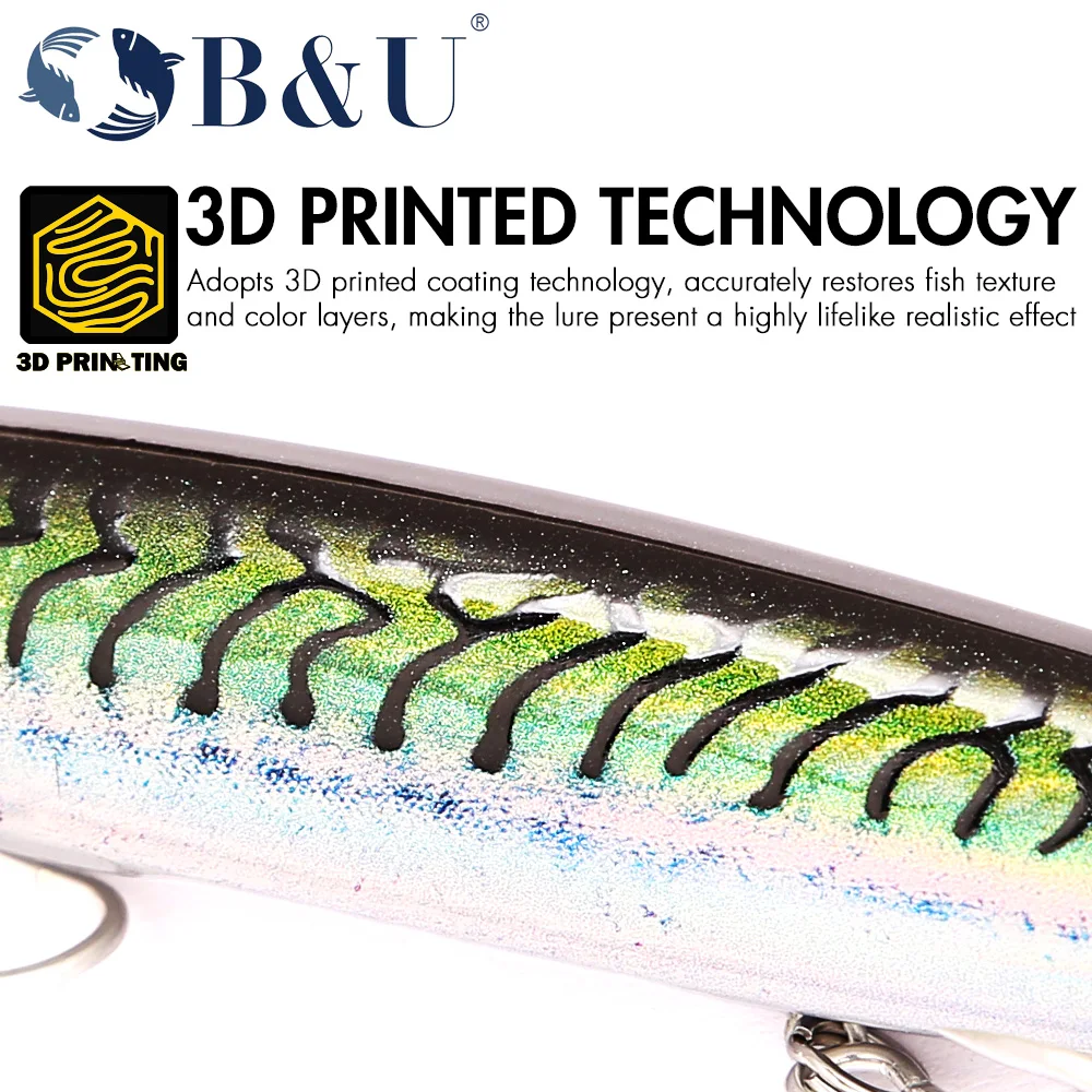 B&U 163 مللي متر/33.5 جرام طُعم أسماك الصيد البحري العائم الطويل ، طُعم صلب مع خطافات ثلاثية ، طُعم للمياه المالحة لبحر البحر #5