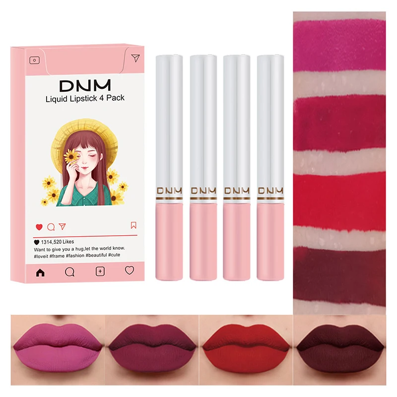 Set Of 4 Thin Lipstick Solid Lip Gloss Matte / Hydrated Lip Makeup Cosmetics Gift For Girls Women 1.5g*4 Cosmetics Makeup