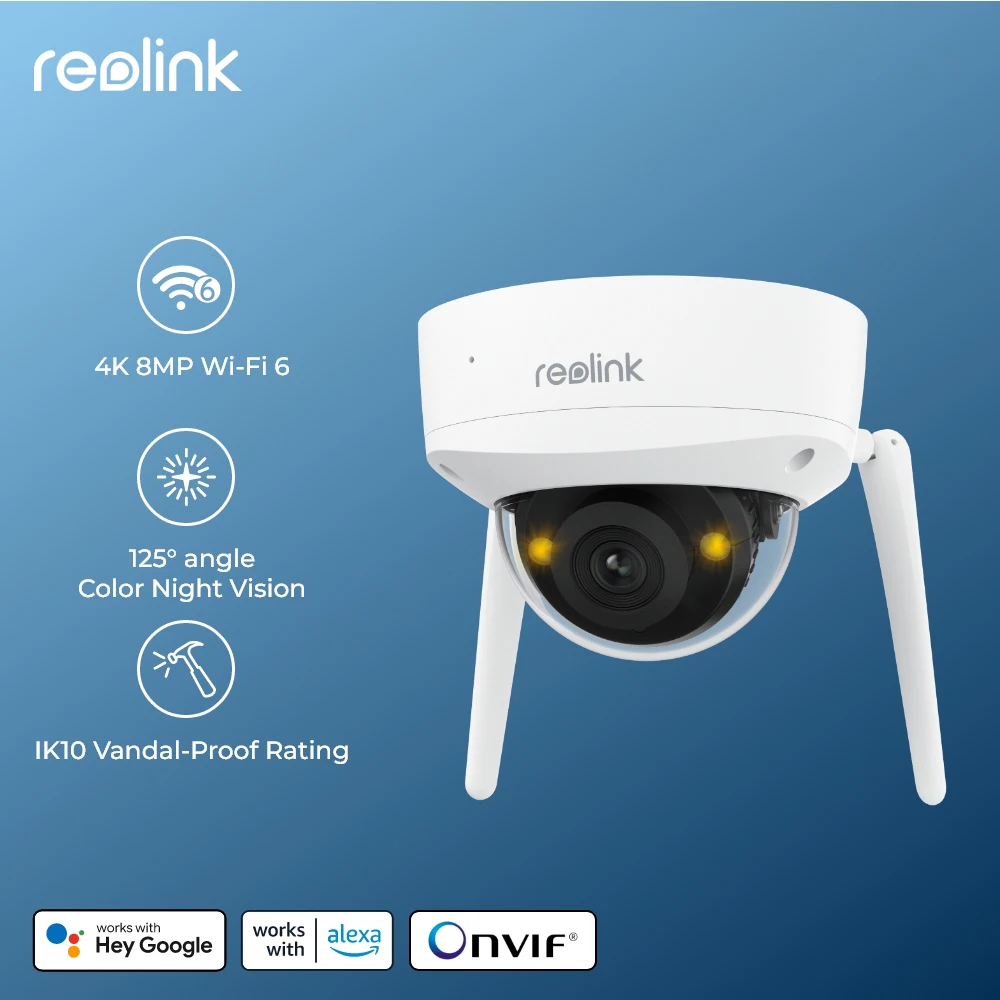 Reolink 4K WiFi Security Camera IK10 Vandal-Proof 2.4G/5Ghz Wi-Fi 6 Surveillance Cameras 8MP Outdoor Wireless IP Camera