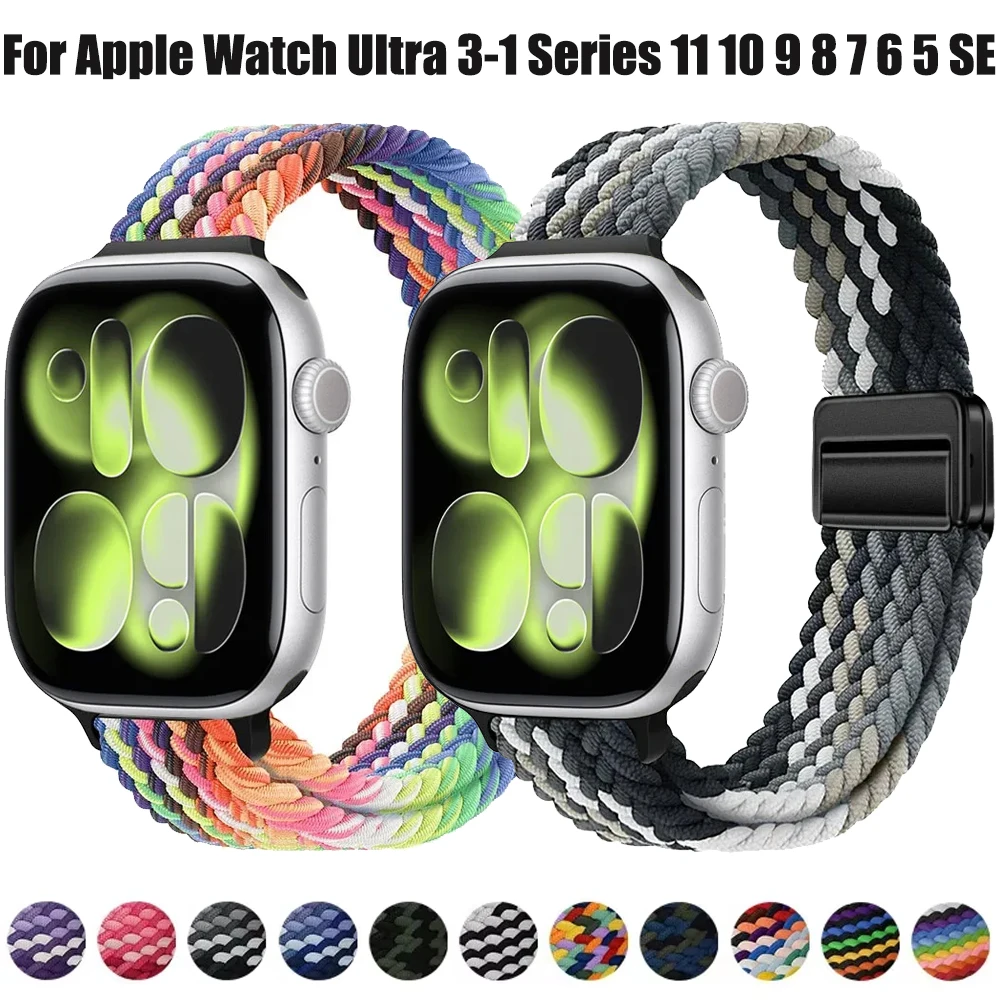 Nylon Geflochtenes Armband für Apple Watch Ultra 3 49mm 11 10 46mm 42mm Magnetverschluss Armband IWatch 9 8 7 41/45mm 6 5 4 SE 44/40mm