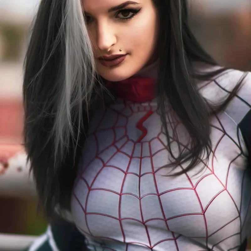 LCK01 Cindy Moon Cosplay Silk Spiderman Costumes Jumpsuit Superhero Silk Zentai Suit Spider Man Bodysuit Halloween CostumesYh1@！