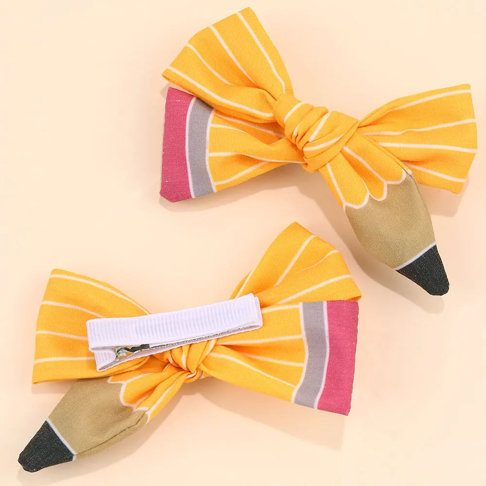 Cute Bows Pencil Hairpin Girls Back To School Hair Clips Handmade Hairgrips Children School Hair Accessories Kids Hairgrips