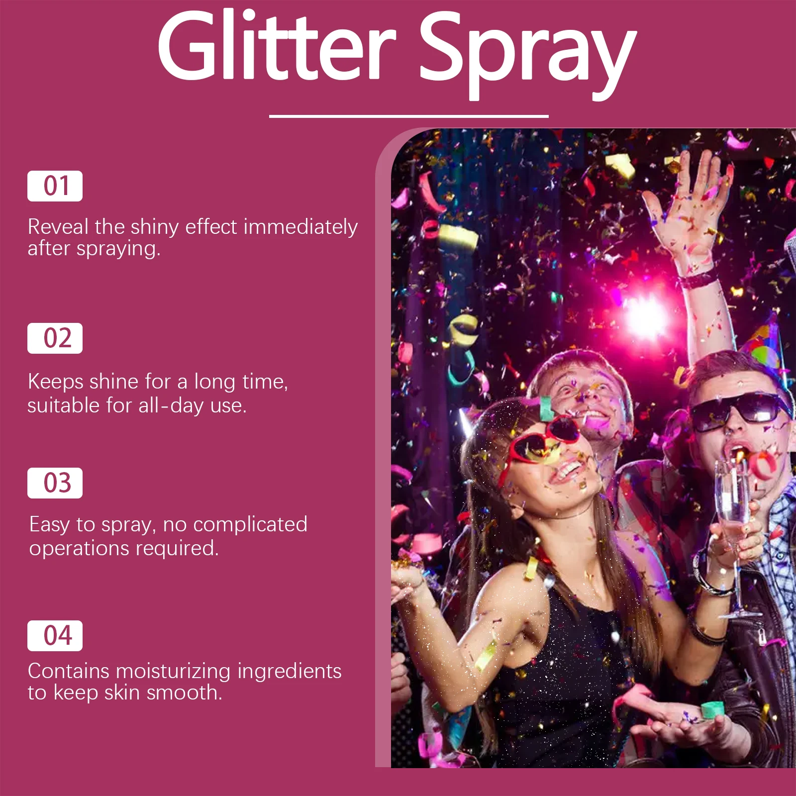 Eelhoe spray de glitter para cabelo, roupas corporais, festival de música, glitter facial para mulheres, secagem rápida e spray brilhante corporal de longa duração