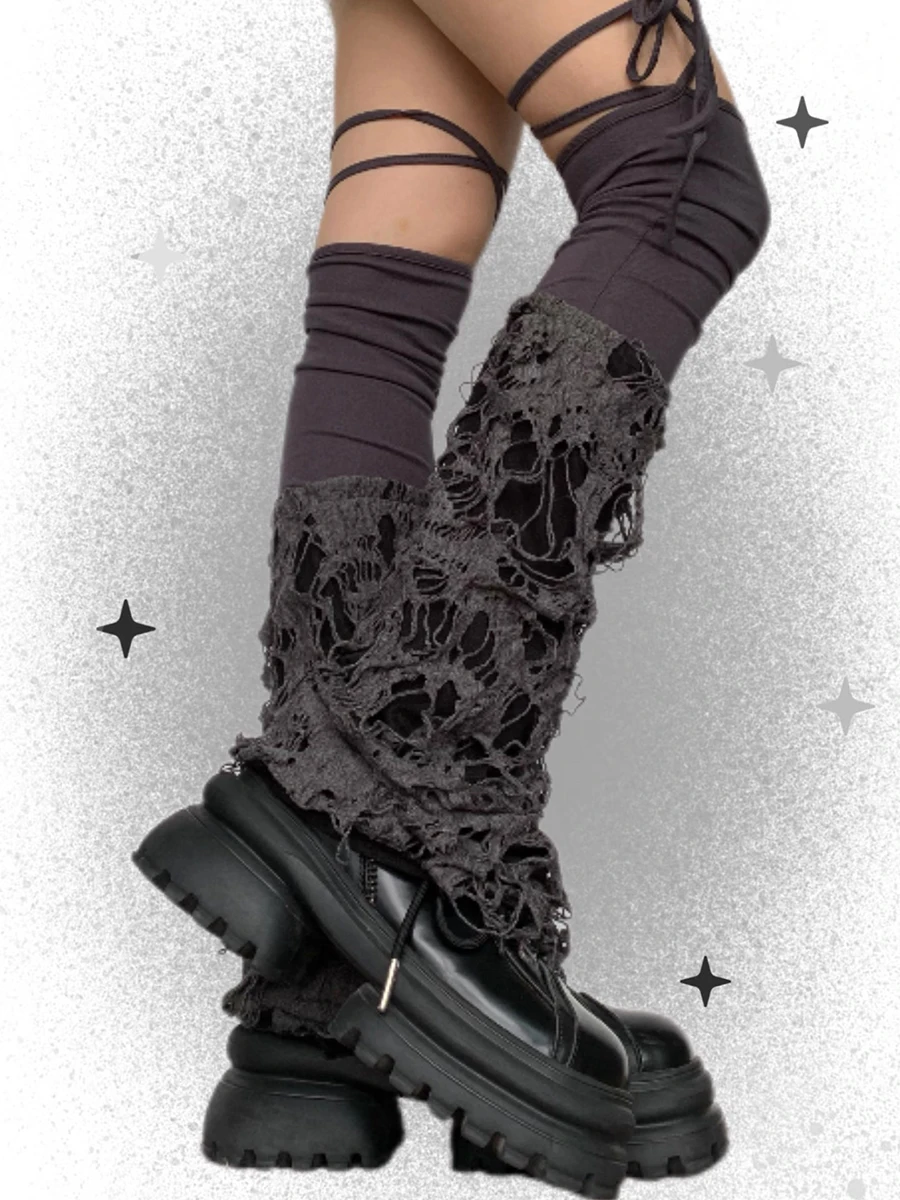 REDDACHiC Goth Women Destroyed Leg Warmers Arm Sleeves Retro Gray Flare Boots Cover Fingerless Gloves Punk Grunge Women Clothes