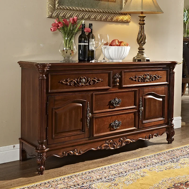 country double door dining side cabinet solid wood carving flower  Suitable for interior decoration