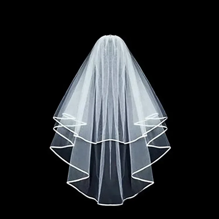 تول أبيض عاجي طبقتين شريط الزفاف حافة مشط اكسسوارات رخيصة حجاب الزفاف القصير