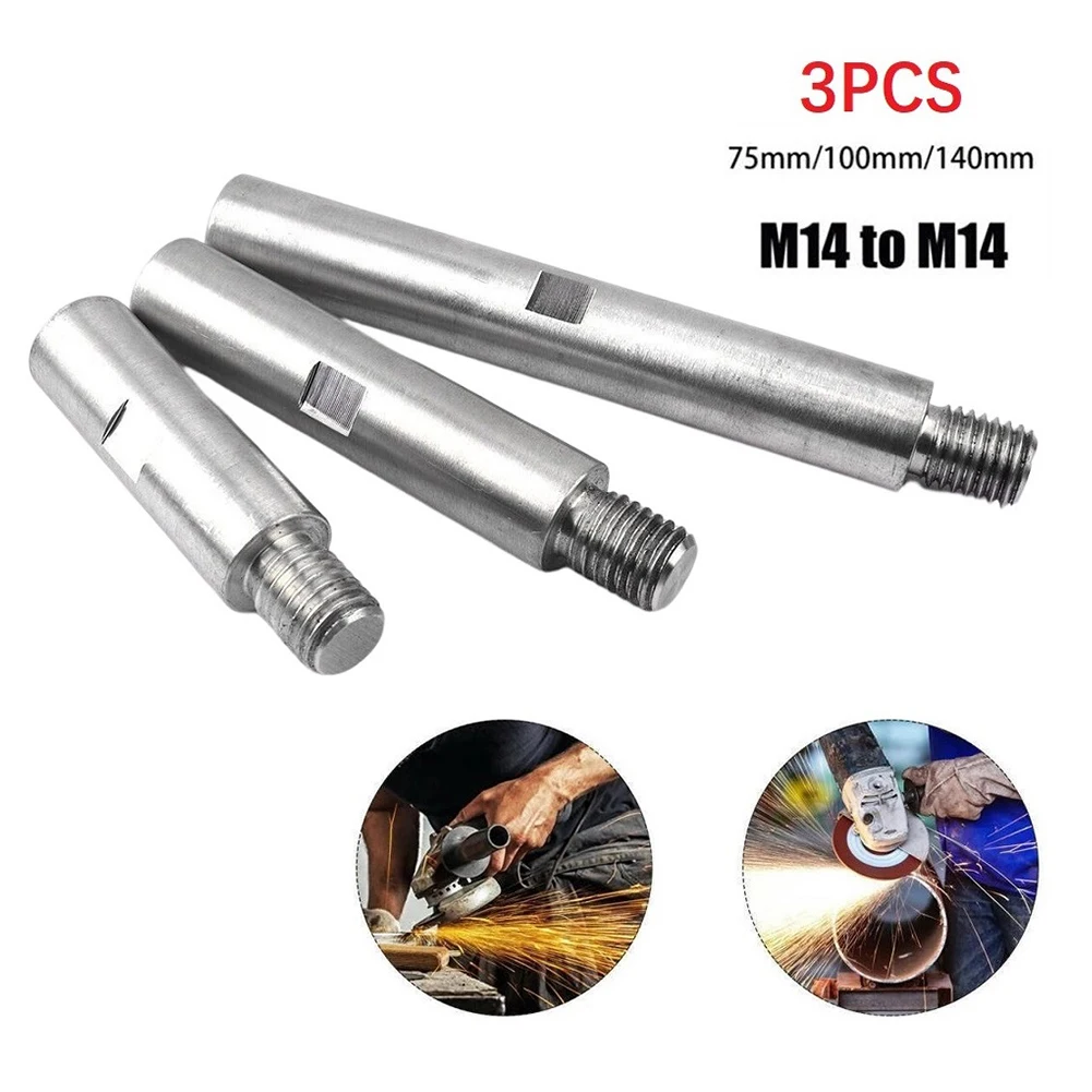 3Pcs M-14 Angle Grinder Extension Rod 75/100/140mm Thread Adapter Rod Polishing Pad Grinding Connection Rod Polisher Accessories