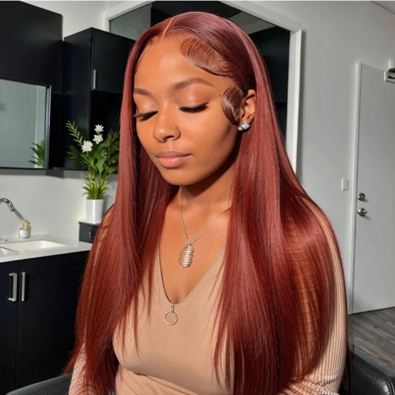 Reddish Brown Straight Lace Front Wigs Human Hair 13x6 Hd Lace Frontal Wig Brazilian Pre Plucked 13x4 Dark Red Brown Full Wig