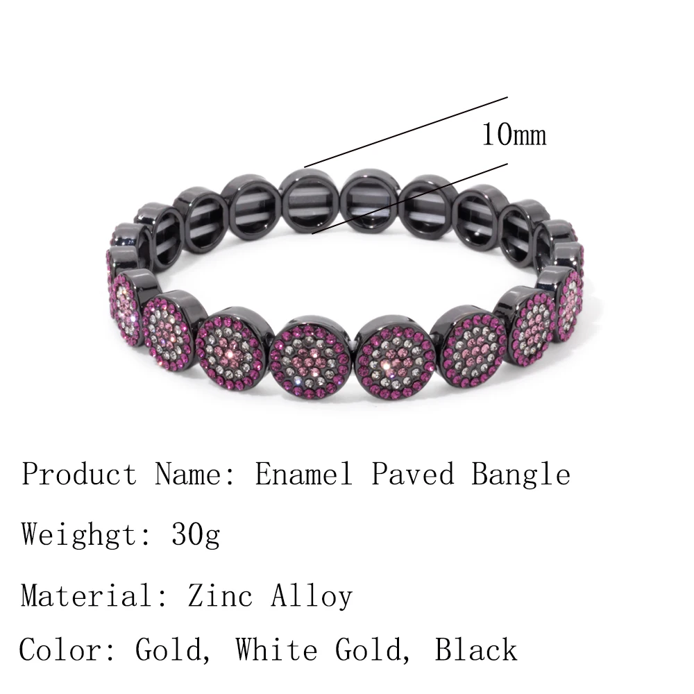 New Fashion Paved Enamel Bracelets For Women Gold Color Round Elastic Boho Bangle Hand Accessory