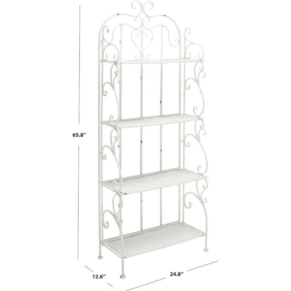 Outdoor Collection Tyrique Victorian Antique White Wrought Iron 4-Tier Shelf Unit