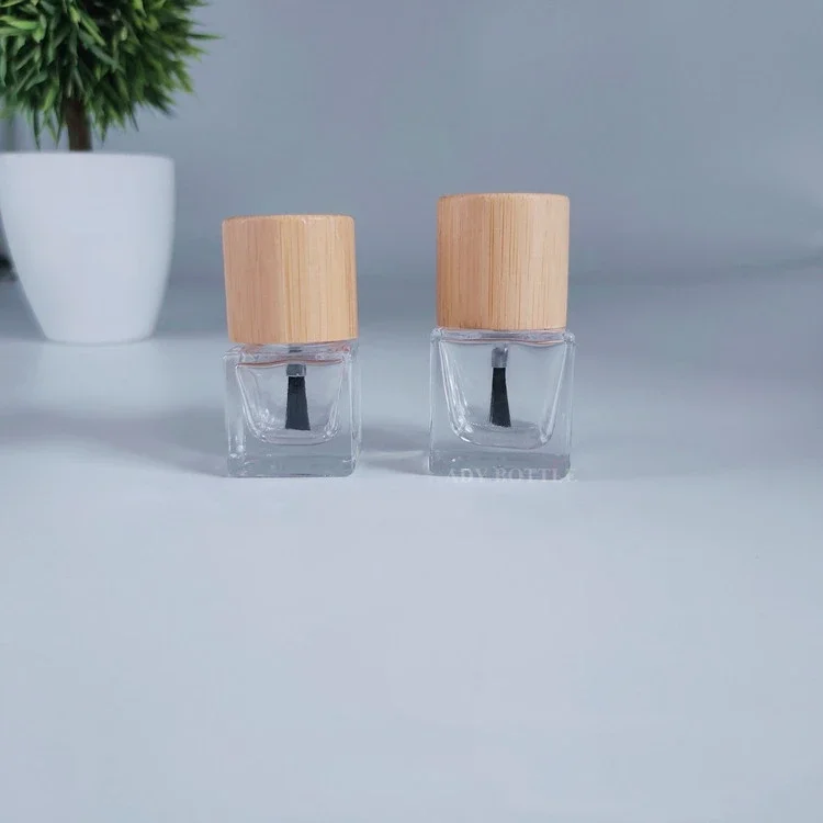 5ml 10ml 15ml Glass Nail Oil Bottle Hair Brush Nail Glue Bottle Bottle Solid Wood and Bamboo Cover Nail Oil Bottling Wholesale