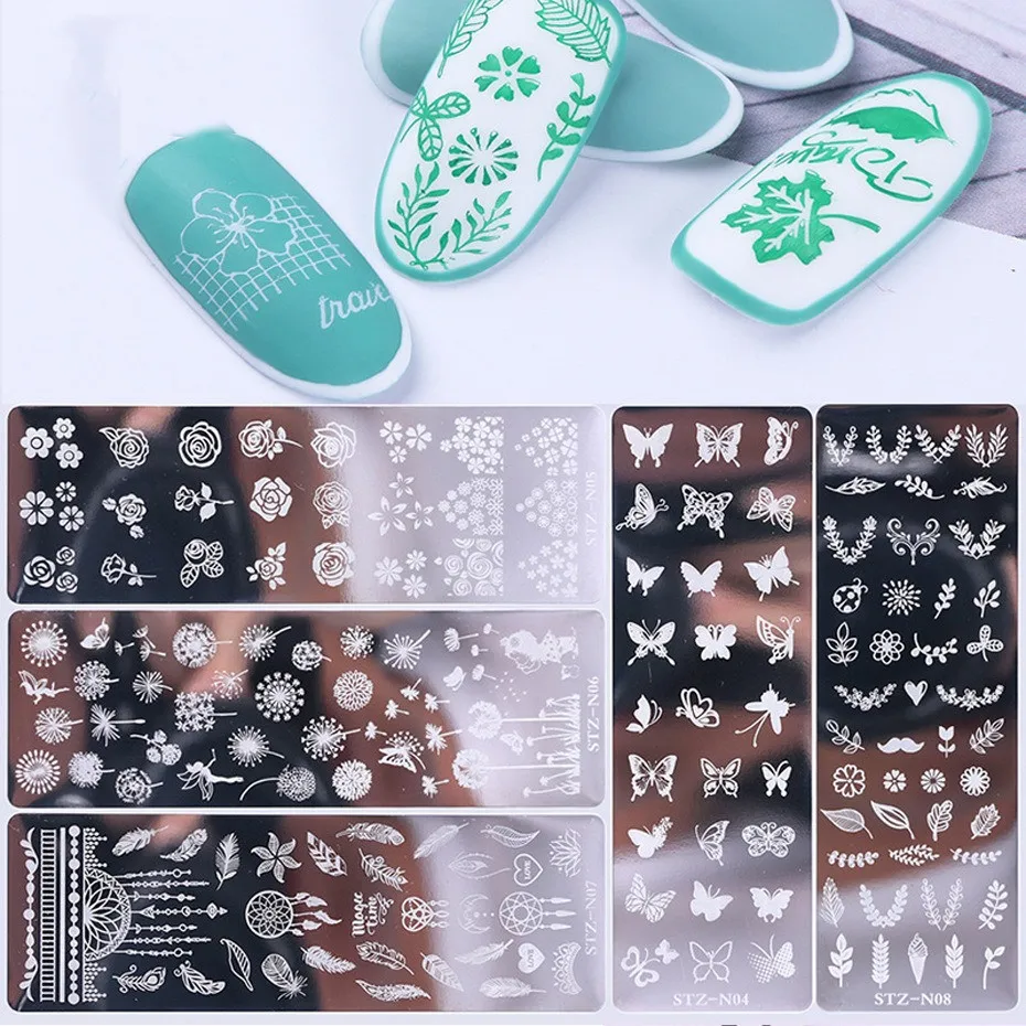 1Pcs Nail Stamping Plates Flower Butterfly Nail Art Plate Stainless Steel Stamping Templates for Printing Manicure Stencil Tools