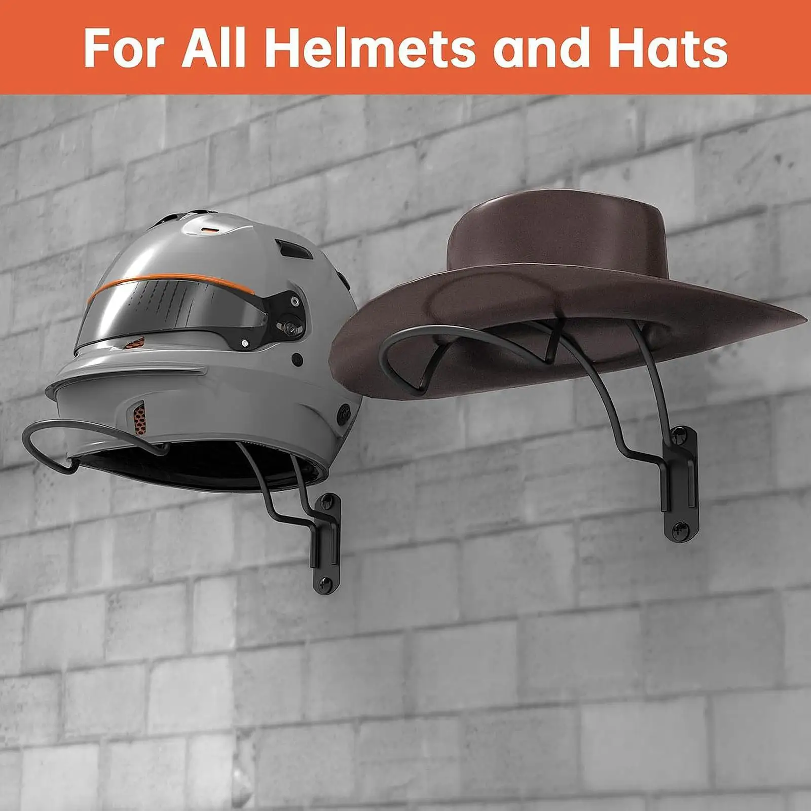 

2 Pieces Wall Mounted Helmet Rack Easily Install Multifunctional Hat Hanger