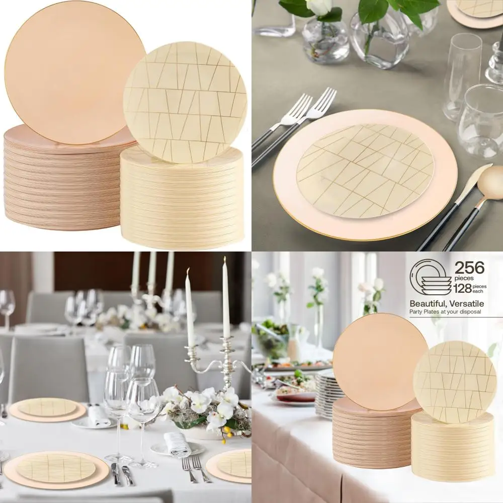 

Элегантный комбинированный набор пластиковых тарелок премиум-класса для вечеринок — 256 штук, универсальный прочный набор для торжеств и общественного питания